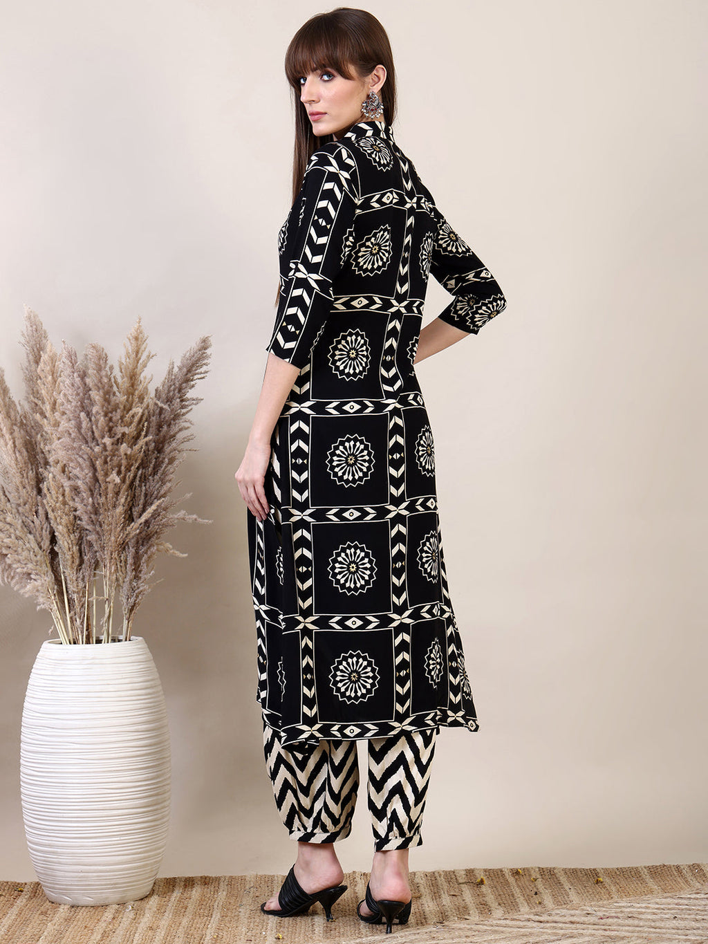 Ethnic Motifs Printed Afghani Pant Co-Ords, Black - Hiral Fashion | Grocsy