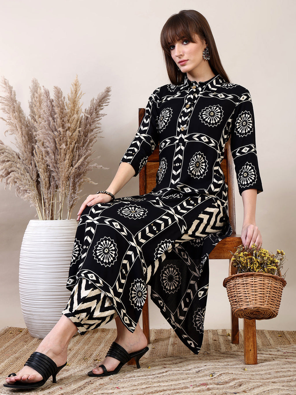 Ethnic Motifs Printed Afghani Pant Co-Ords, Black - Hiral Fashion | Grocsy