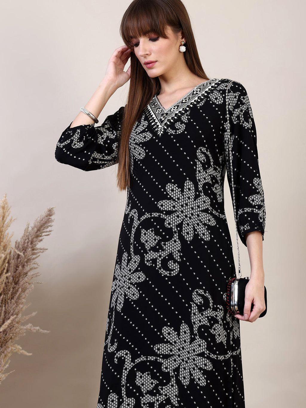 Embroidered & Floral Printed Co-Ords, Black - Hiral Fashion | Grocsy