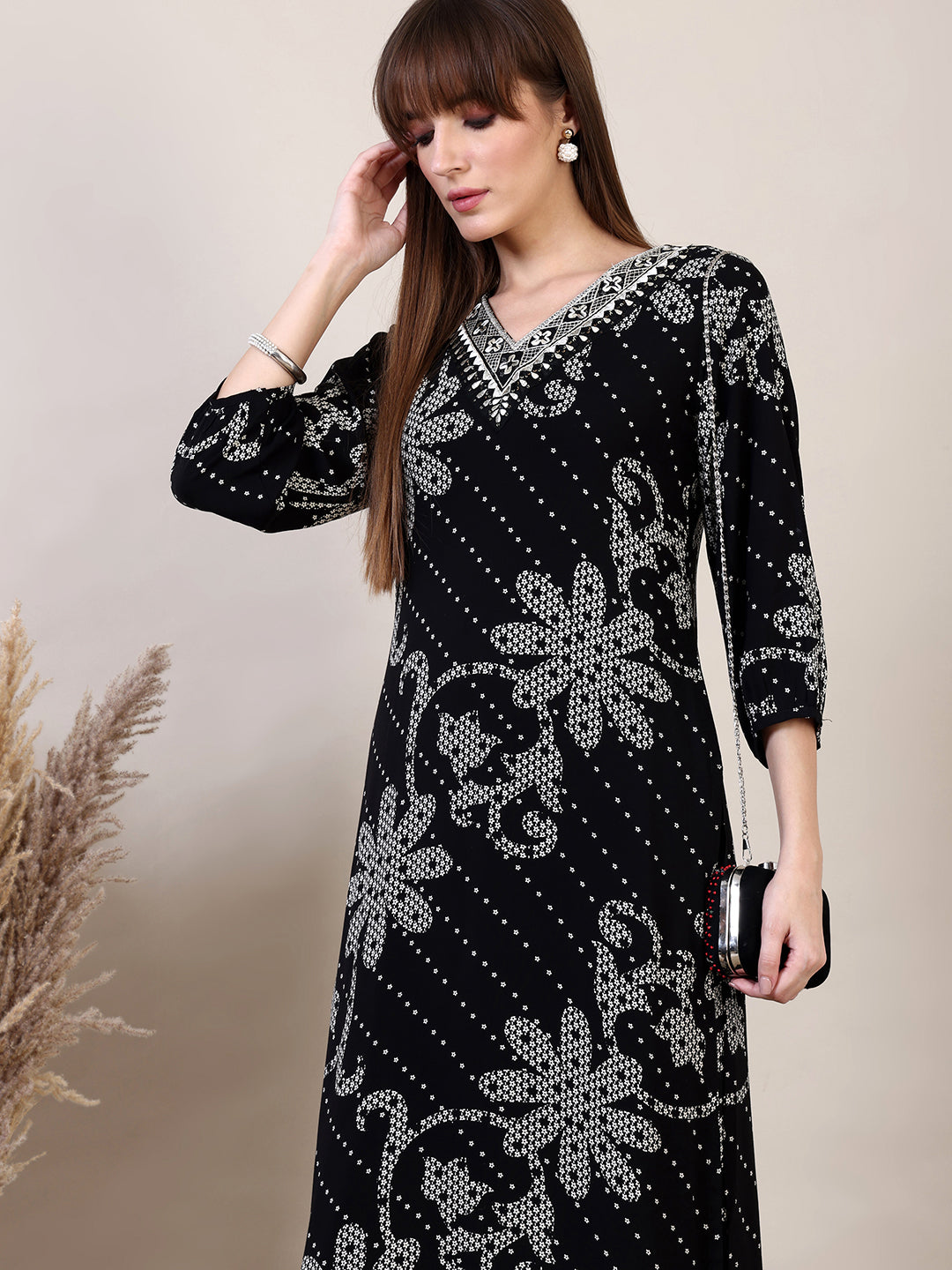 Embroidered & Floral Printed Co-Ords, Black - Hiral Fashion | Grocsy