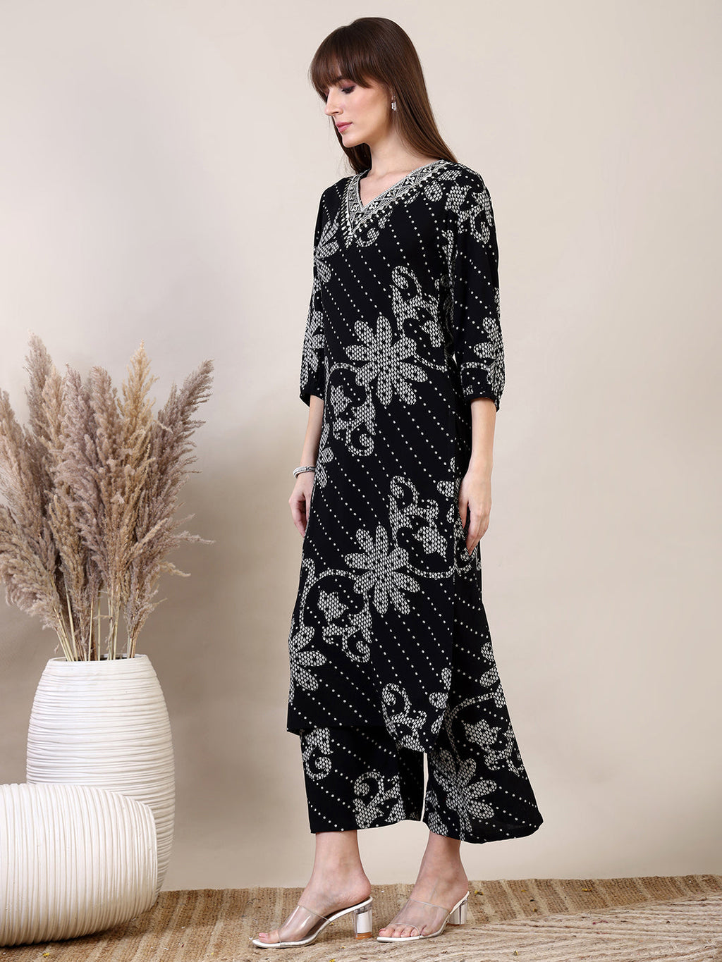Embroidered & Floral Printed Co-Ords, Black - Hiral Fashion | Grocsy