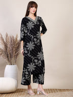 Embroidered & Floral Printed Co-Ords, Black - Hiral Fashion | Grocsy