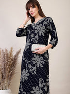 Embroidered & Floral Printed Co-Ords, Navy Blue - Hiral Fashion | Grocsy