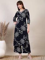 Embroidered & Floral Printed Co-Ords, Navy Blue - Hiral Fashion | Grocsy