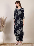 Embroidered & Floral Printed Co-Ords, Navy Blue - Hiral Fashion | Grocsy