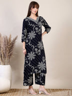 Embroidered & Floral Printed Co-Ords, Navy Blue - Hiral Fashion | Grocsy