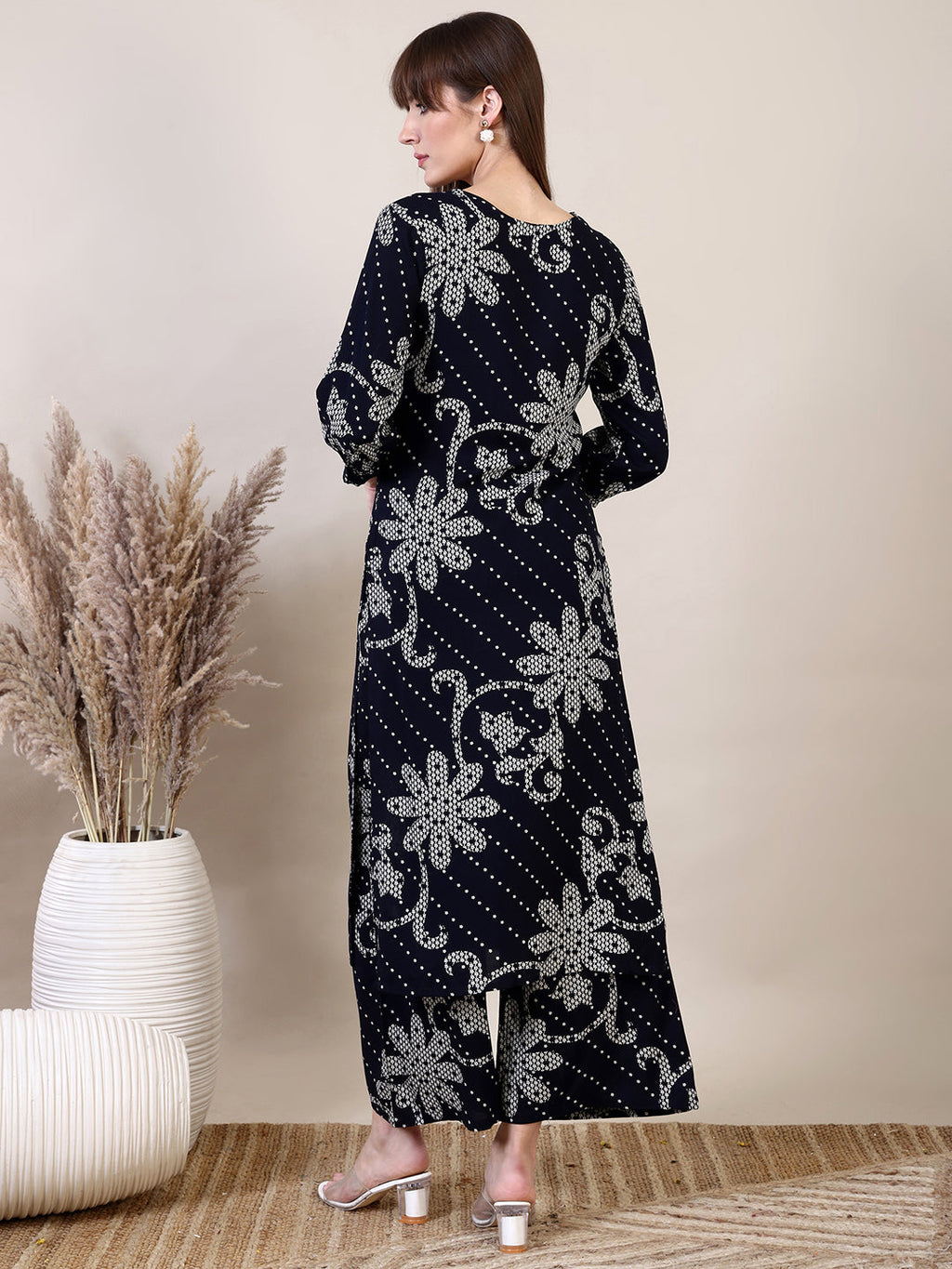 Embroidered & Floral Printed Co-Ords, Navy Blue - Hiral Fashion | Grocsy