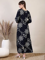 Embroidered & Floral Printed Co-Ords, Navy Blue - Hiral Fashion | Grocsy