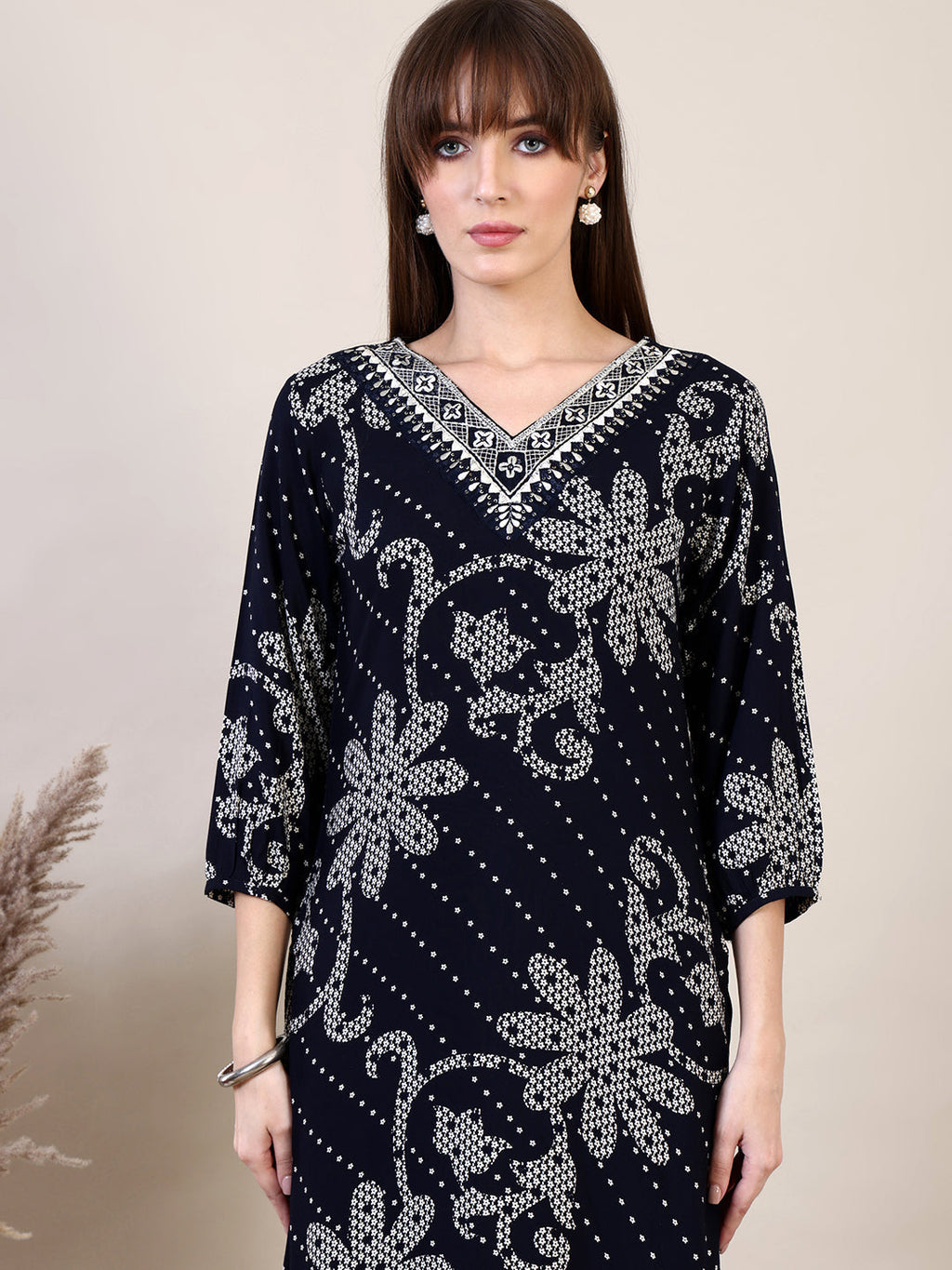Embroidered & Floral Printed Co-Ords, Navy Blue - Hiral Fashion | Grocsy