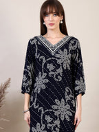 Embroidered & Floral Printed Co-Ords, Navy Blue - Hiral Fashion | Grocsy