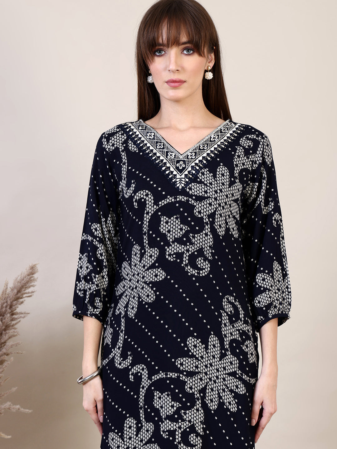 Embroidered & Floral Printed Co-Ords, Navy Blue - Hiral Fashion | Grocsy