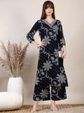 Embroidered & Floral Printed Co-Ords, Navy Blue - Hiral Fashion | Grocsy