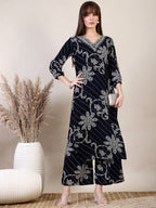 Embroidered & Floral Printed Co-Ords, Navy Blue - Hiral Fashion | Grocsy