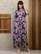 Floral Printed Co-Ords, Purple - Hiral Fashion | Grocsy
