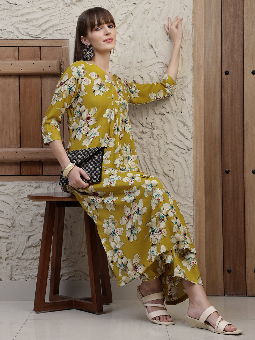 Floral Printed Co-Ords, Mustard - Hiral Fashion | Grocsy