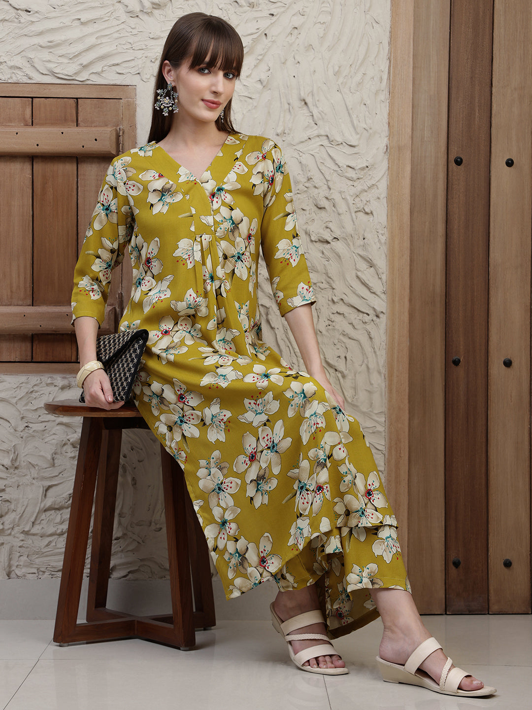 Floral Printed Co-Ords, Mustard - Hiral Fashion | Grocsy