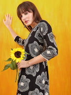 Embroidered & Floral Printed Kurta With Palazzo Co-Ords Set, Black - Hiral Fashion | Grocsy