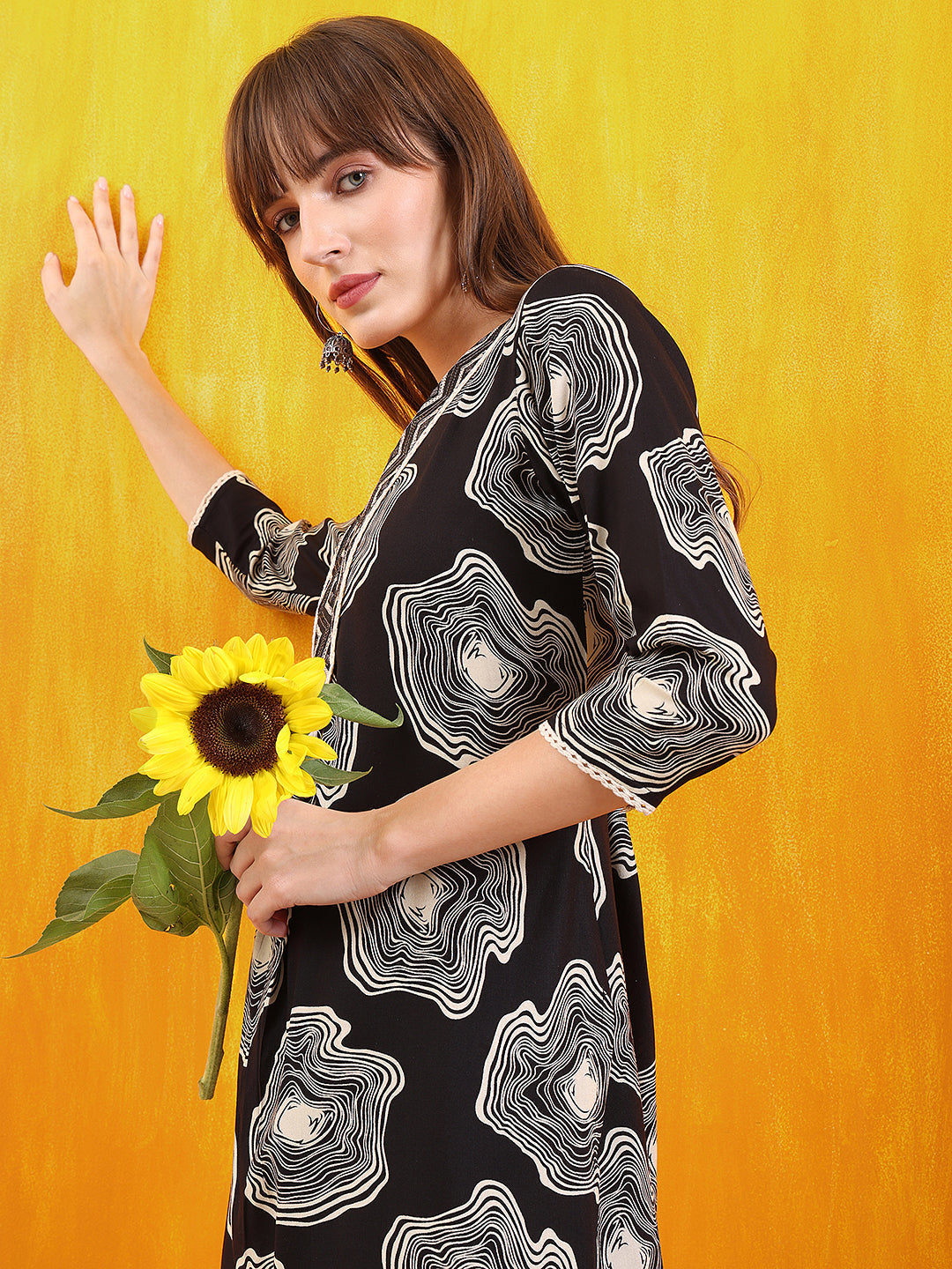 Embroidered & Floral Printed Kurta With Palazzo Co-Ords Set, Black - Hiral Fashion | Grocsy