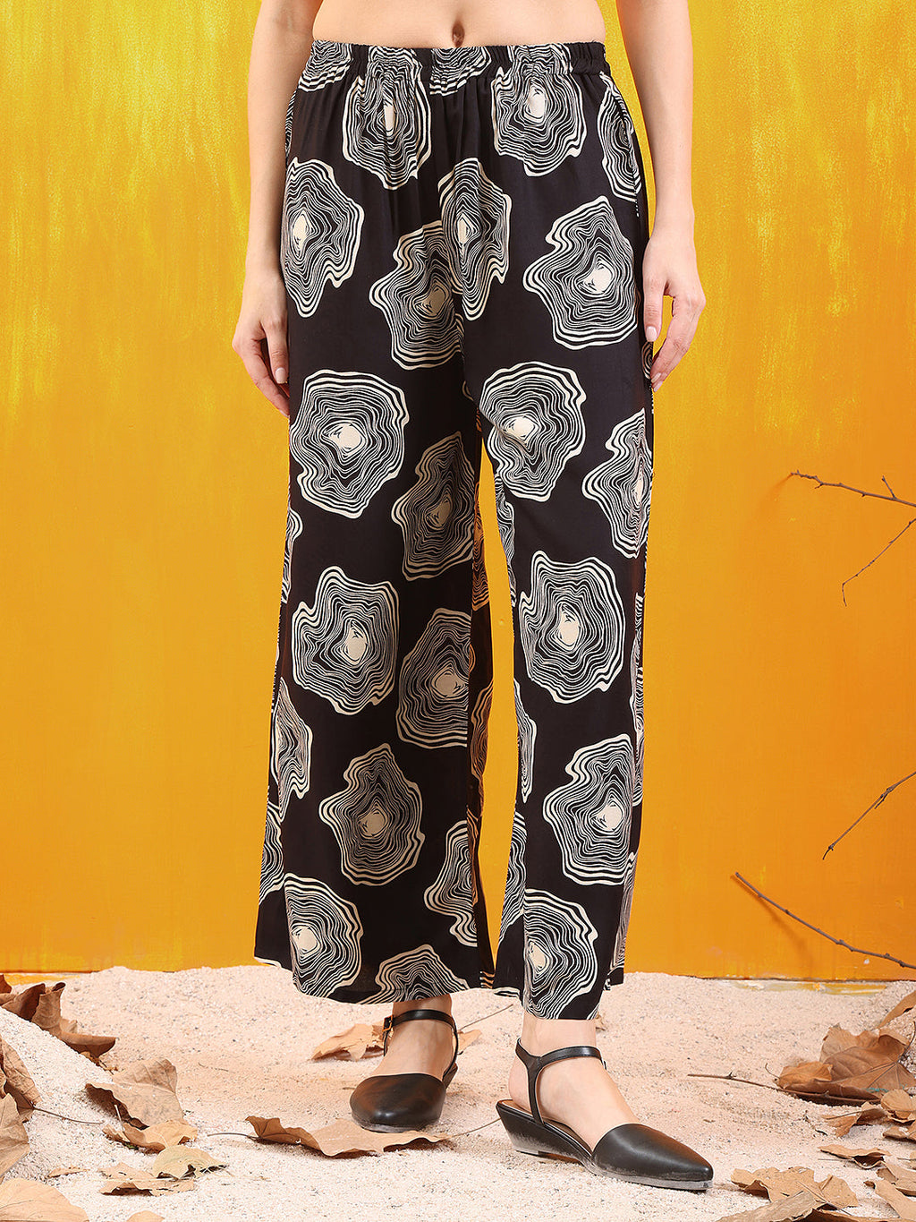 Embroidered & Floral Printed Kurta With Palazzo Co-Ords Set, Black - Hiral Fashion | Grocsy