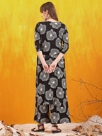 Embroidered & Floral Printed Kurta With Palazzo Co-Ords Set, Black - Hiral Fashion | Grocsy