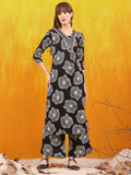 Embroidered & Floral Printed Kurta With Palazzo Co-Ords Set, Black - Hiral Fashion | Grocsy