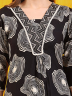 Embroidered & Floral Printed Kurta With Palazzo Co-Ords Set, Black - Hiral Fashion | Grocsy