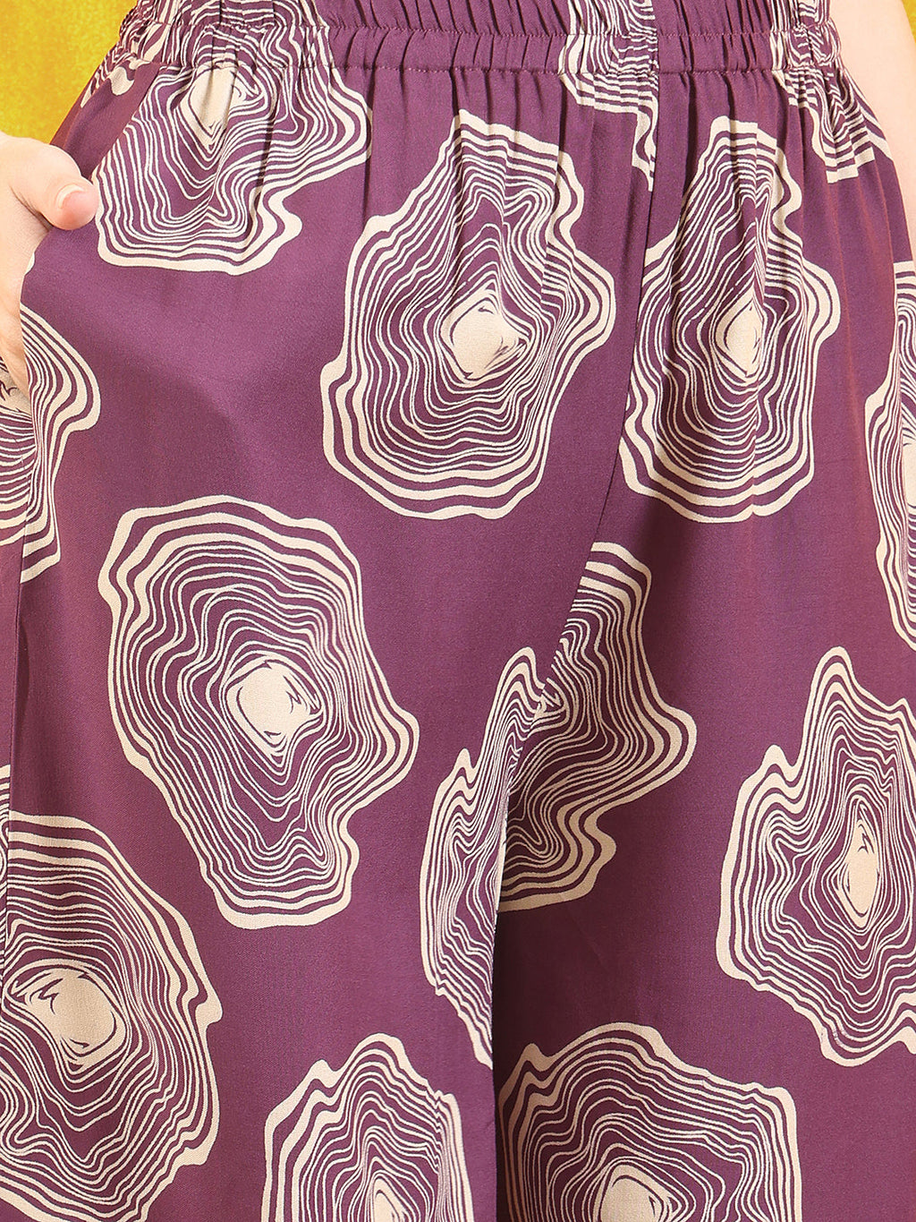 Embroidered & Floral Printed Kurta With Palazzo Co-Ords Set, Lavender - Hiral Fashion | Grocsy
