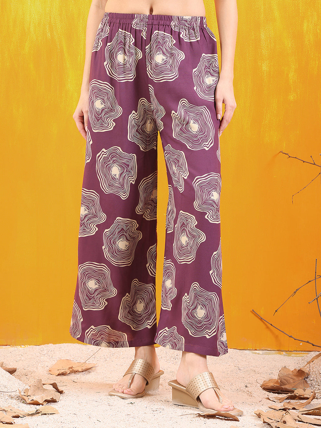 Embroidered & Floral Printed Kurta With Palazzo Co-Ords Set, Lavender - Hiral Fashion | Grocsy