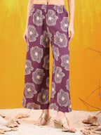 Embroidered & Floral Printed Kurta With Palazzo Co-Ords Set, Lavender - Hiral Fashion | Grocsy
