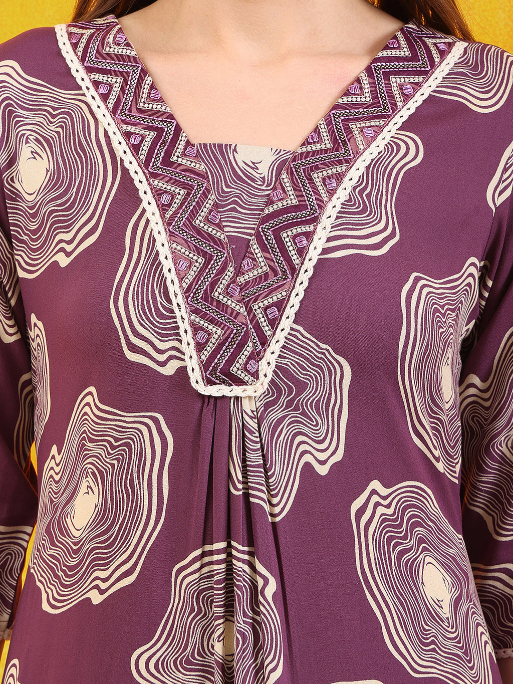 Embroidered & Floral Printed Kurta With Palazzo Co-Ords Set, Lavender - Hiral Fashion | Grocsy