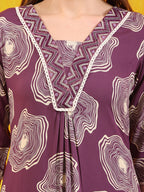 Embroidered & Floral Printed Kurta With Palazzo Co-Ords Set, Lavender - Hiral Fashion | Grocsy
