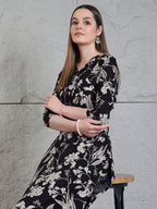 Botanical Printed Kurta With Palazzo Co-Ords Set, Black - Hiral Fashion | Grocsy