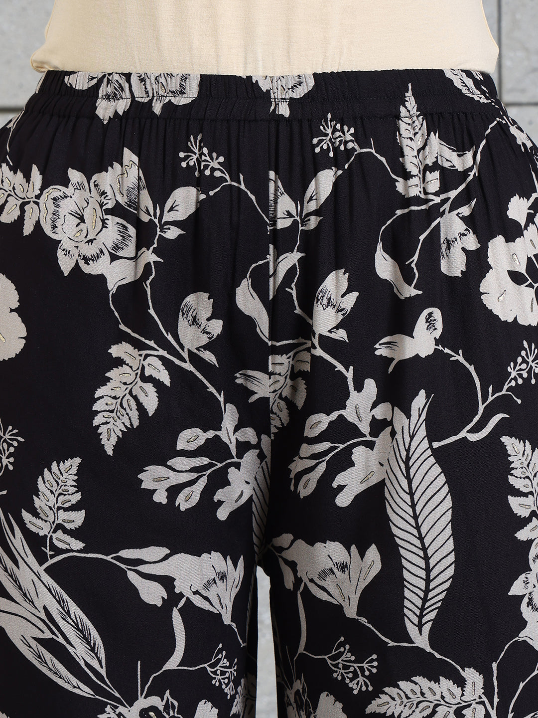 Botanical Printed Kurta With Palazzo Co-Ords Set, Black - Hiral Fashion | Grocsy
