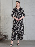 Botanical Printed Kurta With Palazzo Co-Ords Set, Black - Hiral Fashion | Grocsy