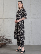 Botanical Printed Kurta With Palazzo Co-Ords Set, Black - Hiral Fashion | Grocsy