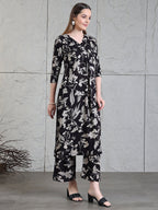 Botanical Printed Kurta With Palazzo Co-Ords Set, Black - Hiral Fashion | Grocsy