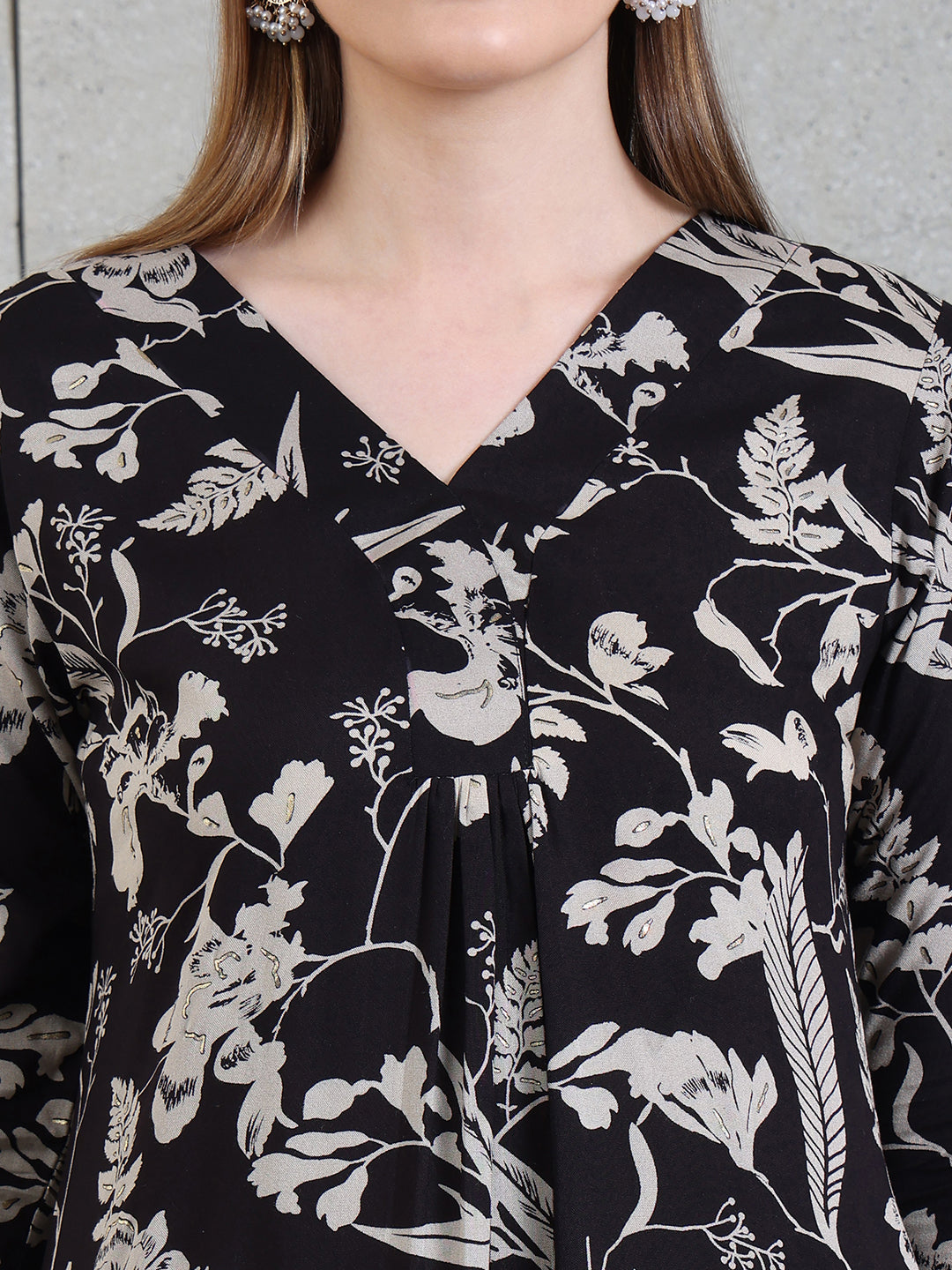 Botanical Printed Kurta With Palazzo Co-Ords Set, Black - Hiral Fashion | Grocsy