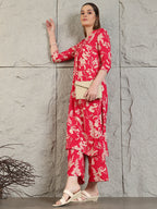 Botanical Printed Kurta With Palazzo Co-Ords Set, Pink - Hiral Fashion | Grocsy