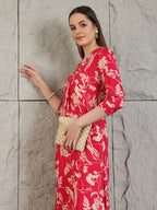 Botanical Printed Kurta With Palazzo Co-Ords Set, Pink - Hiral Fashion | Grocsy