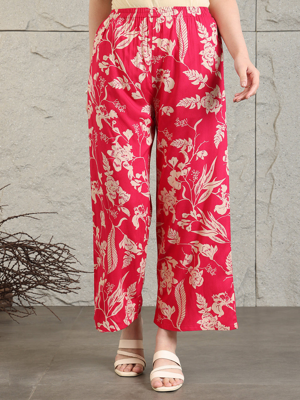 Botanical Printed Kurta With Palazzo Co-Ords Set, Pink - Hiral Fashion | Grocsy