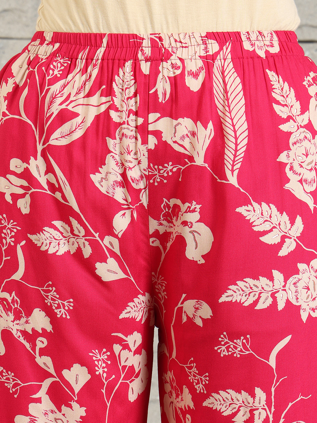 Botanical Printed Kurta With Palazzo Co-Ords Set, Pink - Hiral Fashion | Grocsy
