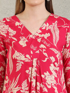 Botanical Printed Kurta With Palazzo Co-Ords Set, Pink - Hiral Fashion | Grocsy