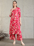 Botanical Printed Kurta With Palazzo Co-Ords Set, Pink - Hiral Fashion | Grocsy