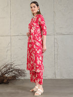 Botanical Printed Kurta With Palazzo Co-Ords Set, Pink - Hiral Fashion | Grocsy