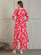 Botanical Printed Kurta With Palazzo Co-Ords Set, Pink - Hiral Fashion | Grocsy