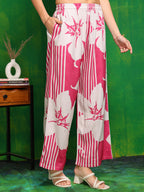 Embroidered & Floral Printed Kurta With Palazzo Pant, Pink - Hiral Fashion | Grocsy