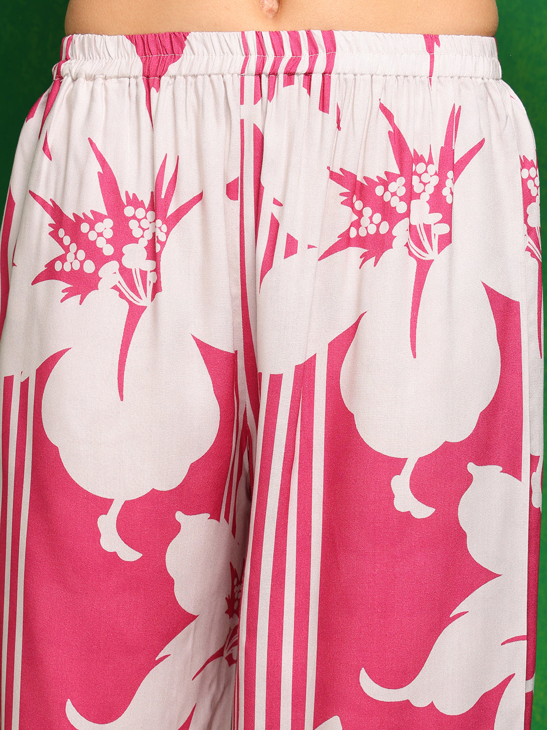 Embroidered & Floral Printed Kurta With Palazzo Pant, Pink - Hiral Fashion | Grocsy