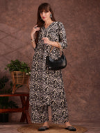 Ethnic Motifs Printed Lace Detailing Kurta And Palazzo, Black - Hiral Fashion | Grocsy