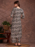 Ethnic Motifs Printed Lace Detailing Kurta And Palazzo, Black - Hiral Fashion | Grocsy