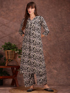 Ethnic Motifs Printed Lace Detailing Kurta And Palazzo, Black - Hiral Fashion | Grocsy